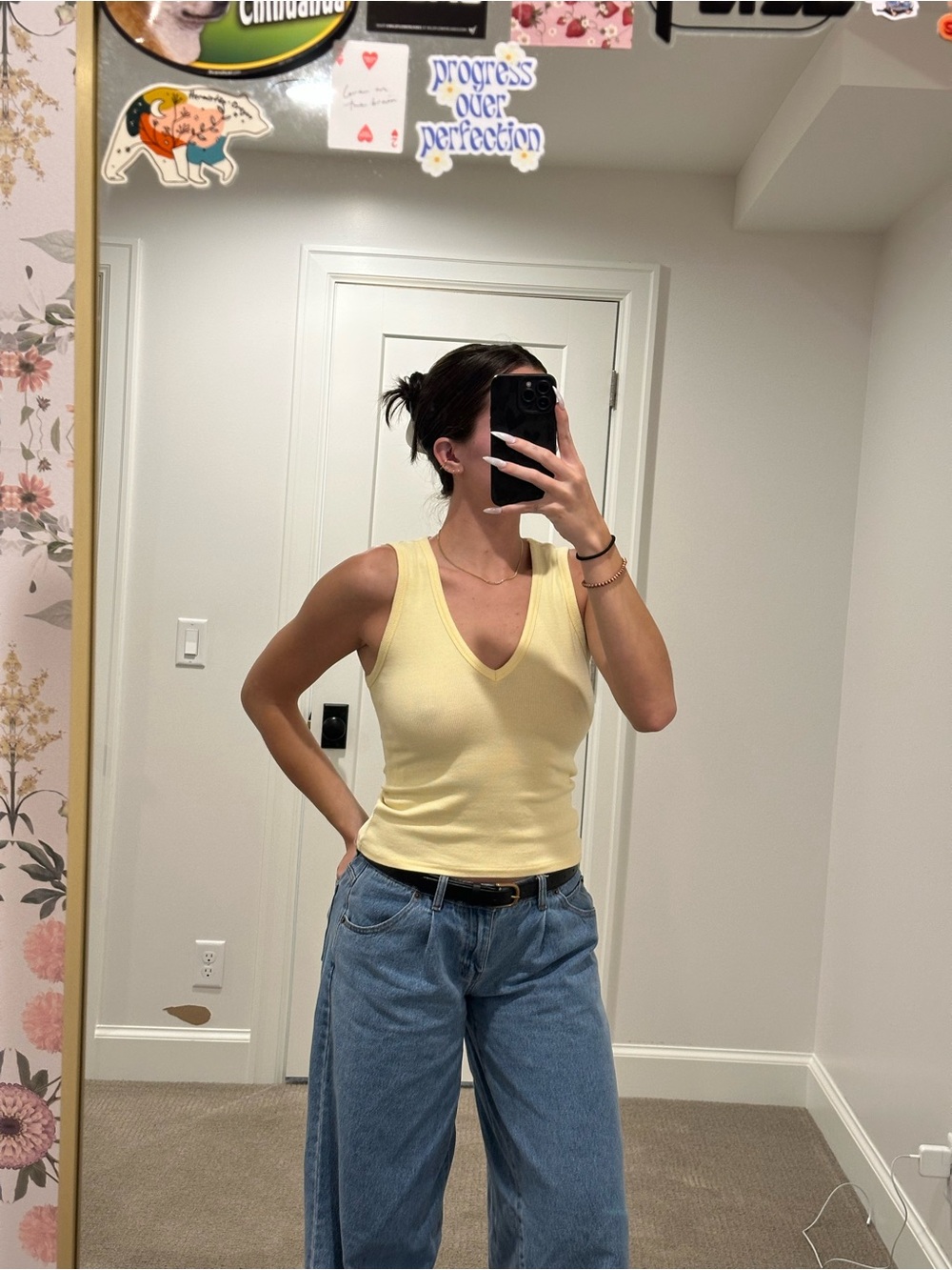 Princess Polly Pale Yellow V-Neck Tank